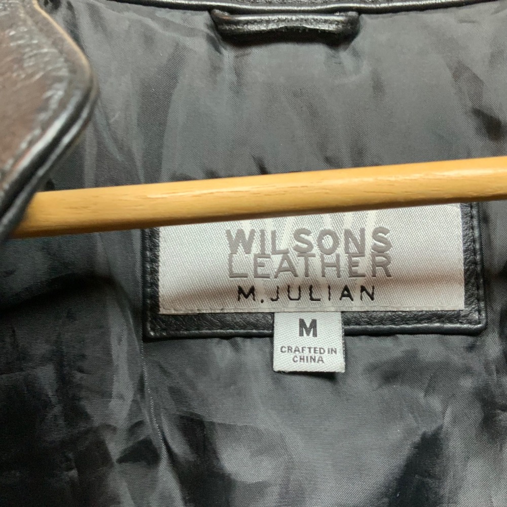 Wilsons Leather M Julian Mens Vintage Black Moto Cafe Racer Jacket Striped Med - Picture 5 of 13